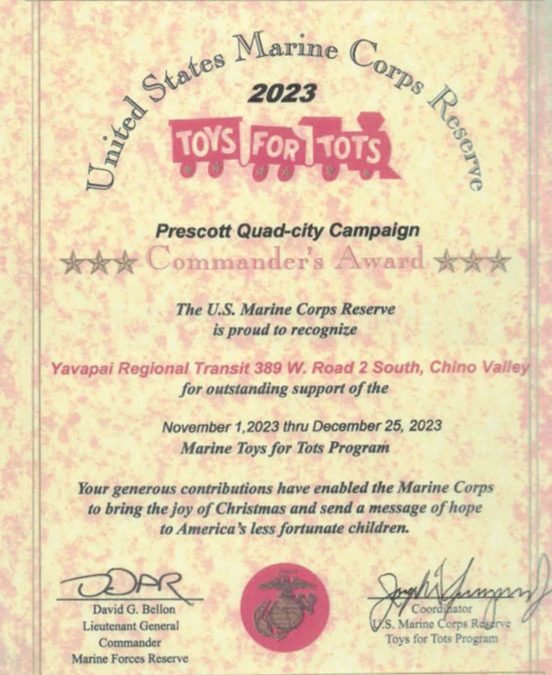2023 Toys for Tots Award